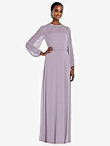 Front View Thumbnail - Lilac Haze Strapless Chiffon Maxi Dress with Puff Sleeve Blouson Overlay 