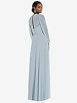 Rear View Thumbnail - Mist Strapless Chiffon Maxi Dress with Puff Sleeve Blouson Overlay 