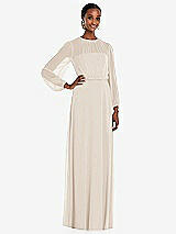 Front View Thumbnail - Oat Strapless Chiffon Maxi Dress with Puff Sleeve Blouson Overlay 