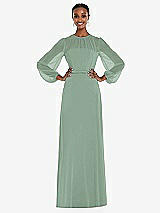 Alt View 1 Thumbnail - Seagrass Strapless Chiffon Maxi Dress with Puff Sleeve Blouson Overlay 
