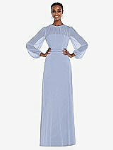 Alt View 1 Thumbnail - Sky Blue Strapless Chiffon Maxi Dress with Puff Sleeve Blouson Overlay 