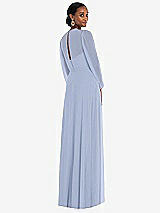 Rear View Thumbnail - Sky Blue Strapless Chiffon Maxi Dress with Puff Sleeve Blouson Overlay 