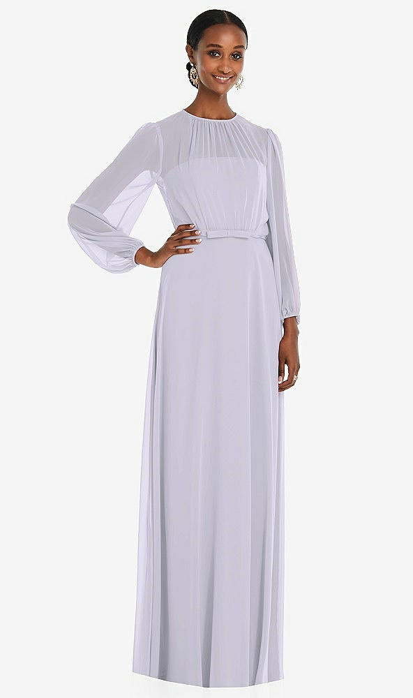 Front View - Silver Dove Strapless Chiffon Maxi Dress with Puff Sleeve Blouson Overlay 