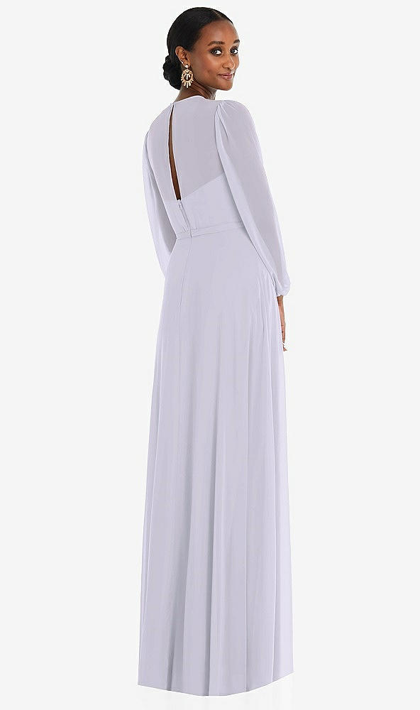 Back View - Silver Dove Strapless Chiffon Maxi Dress with Puff Sleeve Blouson Overlay 