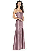 Side View Thumbnail - Dusty Rose Bow Cuff Strapless Princess Waist Trumpet Gown