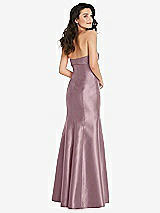 Rear View Thumbnail - Dusty Rose Bow Cuff Strapless Princess Waist Trumpet Gown