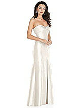 Side View Thumbnail - Ivory Bow Cuff Strapless Princess Waist Trumpet Gown