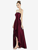 Alt View 2 Thumbnail - Cabernet Strapless Satin Gown with Draped Front Slit and Pockets