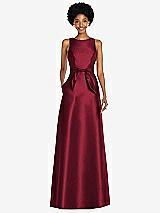 Front View Thumbnail - Burgundy Jewel-Neck V-Back Maxi Dress with Mini Sash