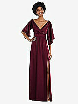 Front View Thumbnail - Cabernet Asymmetric Bell Sleeve Wrap Maxi Dress with Front Slit