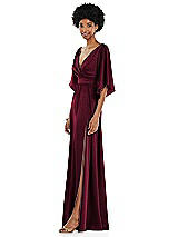 Side View Thumbnail - Cabernet Asymmetric Bell Sleeve Wrap Maxi Dress with Front Slit