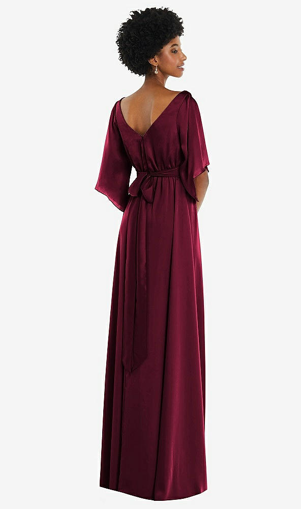 Back View - Cabernet Asymmetric Bell Sleeve Wrap Maxi Dress with Front Slit