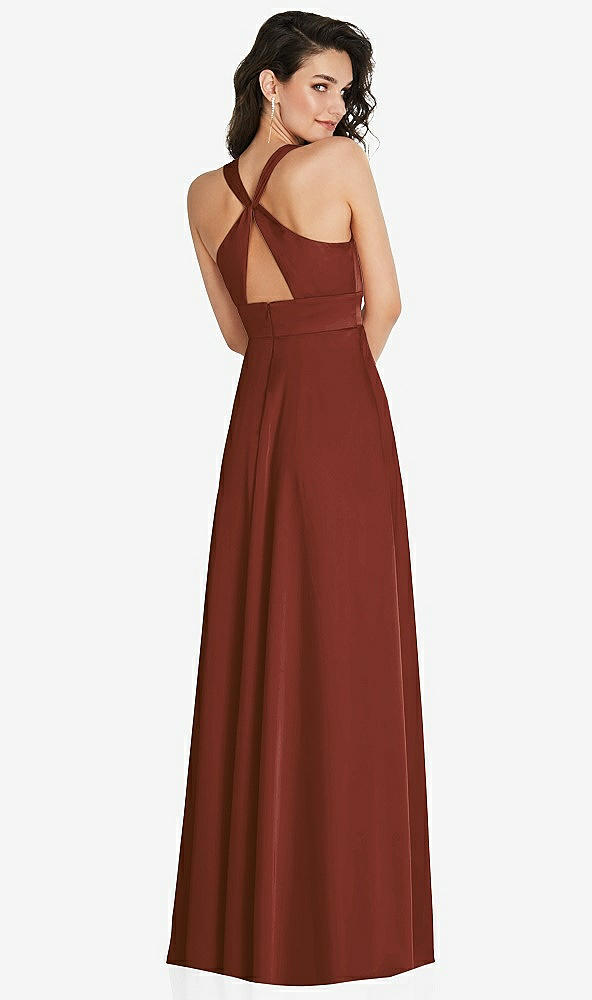 Back View - Auburn Moon Shirred Shoulder Criss Cross Back Maxi Dress with Front Slit