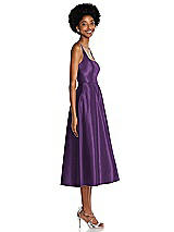 Side View Thumbnail - Majestic Square Neck Full Skirt Satin Midi Dress with Pockets