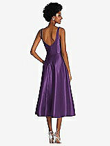 Rear View Thumbnail - Majestic Square Neck Full Skirt Satin Midi Dress with Pockets