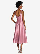 Rear View Thumbnail - Carnation Square Neck Full Skirt Satin Midi Dress with Pockets