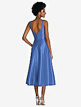 Rear View Thumbnail - Cornflower Square Neck Full Skirt Satin Midi Dress with Pockets