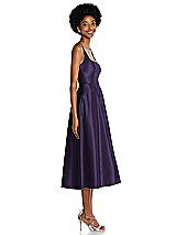 Side View Thumbnail - Concord Square Neck Full Skirt Satin Midi Dress with Pockets