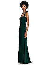 Side View Thumbnail - Evergreen Tie Halter Open Back Trumpet Gown 