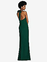 Rear View Thumbnail - Hunter Green Tie Halter Open Back Trumpet Gown 