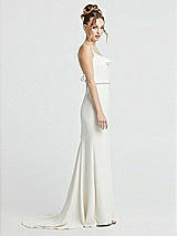 Side View Thumbnail - Ivory Cowl-Neck Convertible Strap Mermaid Wedding Dress with Beaded Belt