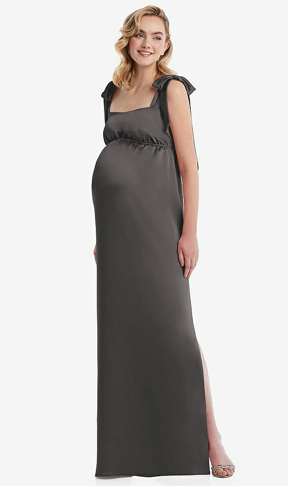 Front View - Caviar Gray Flat Tie-Shoulder Empire Waist Maternity Dress