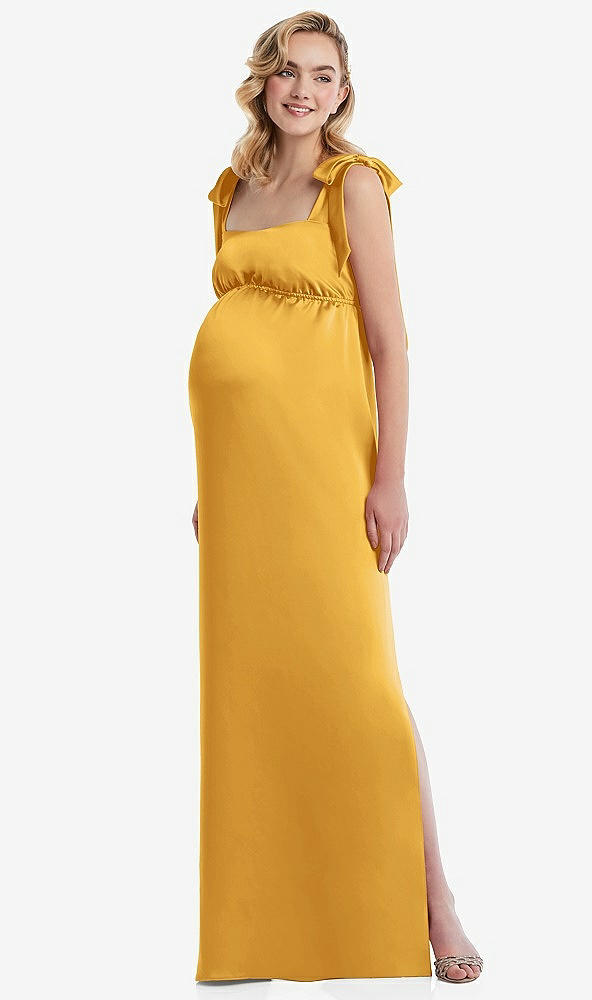 Front View - NYC Yellow Flat Tie-Shoulder Empire Waist Maternity Dress