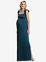 Front View Thumbnail - Atlantic Blue Flat Tie-Shoulder Empire Waist Maternity Dress