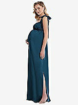 Side View Thumbnail - Atlantic Blue Flat Tie-Shoulder Empire Waist Maternity Dress