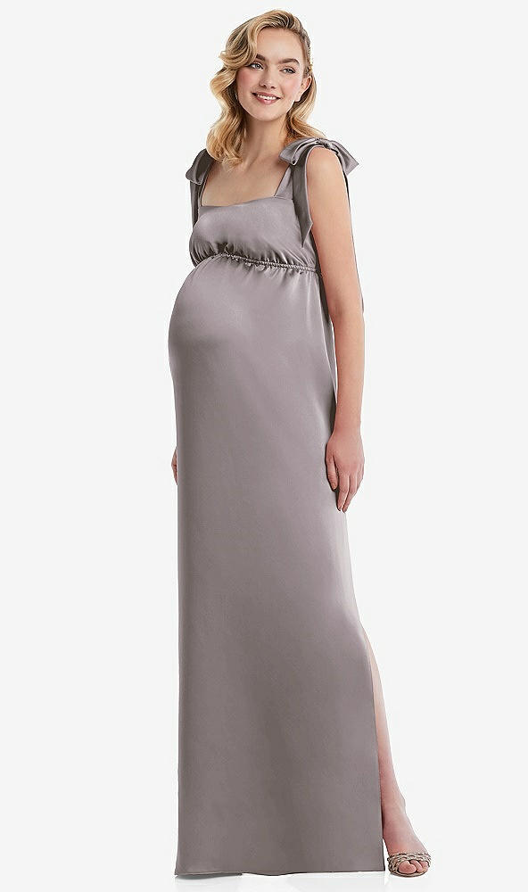 Front View - Cashmere Gray Flat Tie-Shoulder Empire Waist Maternity Dress