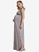Side View Thumbnail - Cashmere Gray Flat Tie-Shoulder Empire Waist Maternity Dress