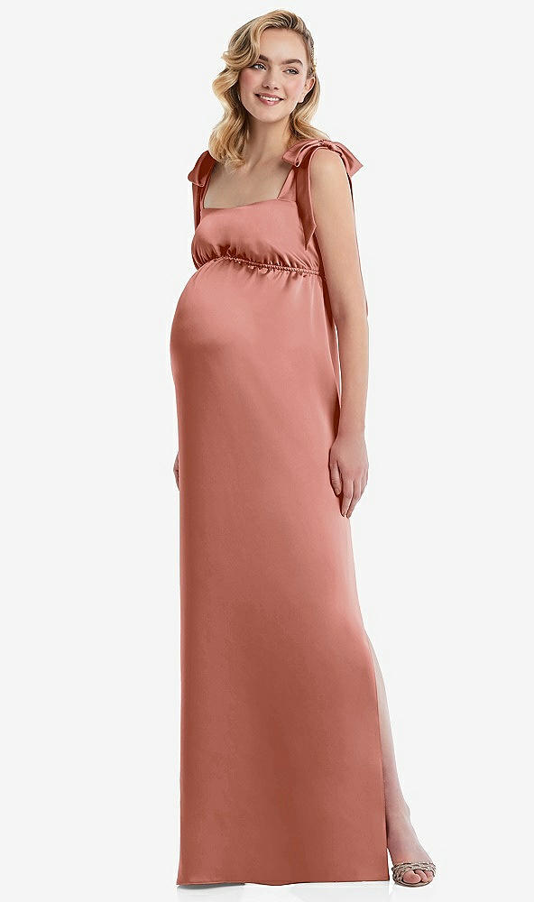 Front View - Desert Rose Flat Tie-Shoulder Empire Waist Maternity Dress