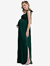 Side View Thumbnail - Evergreen Flat Tie-Shoulder Empire Waist Maternity Dress