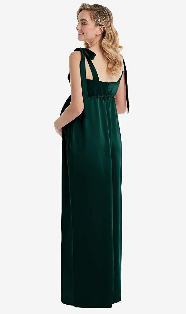 Back View - Evergreen Flat Tie-Shoulder Empire Waist Maternity Dress