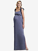 Front View Thumbnail - French Blue Flat Tie-Shoulder Empire Waist Maternity Dress