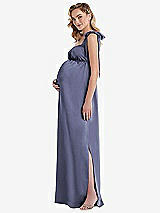 Side View Thumbnail - French Blue Flat Tie-Shoulder Empire Waist Maternity Dress