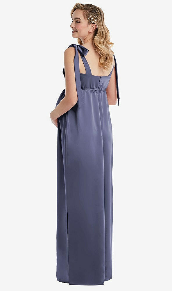 Back View - French Blue Flat Tie-Shoulder Empire Waist Maternity Dress