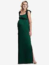 Front View Thumbnail - Hunter Green Flat Tie-Shoulder Empire Waist Maternity Dress