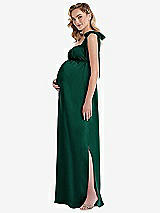Side View Thumbnail - Hunter Green Flat Tie-Shoulder Empire Waist Maternity Dress