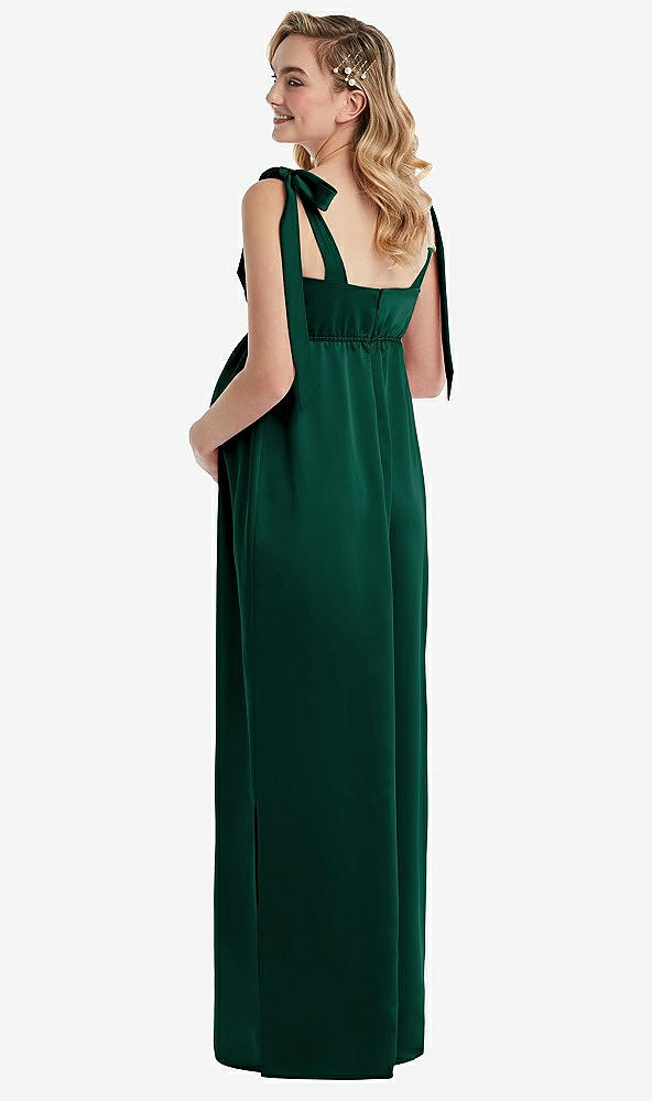 Back View - Hunter Green Flat Tie-Shoulder Empire Waist Maternity Dress