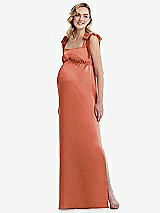 Front View Thumbnail - Terracotta Copper Flat Tie-Shoulder Empire Waist Maternity Dress