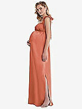 Side View Thumbnail - Terracotta Copper Flat Tie-Shoulder Empire Waist Maternity Dress