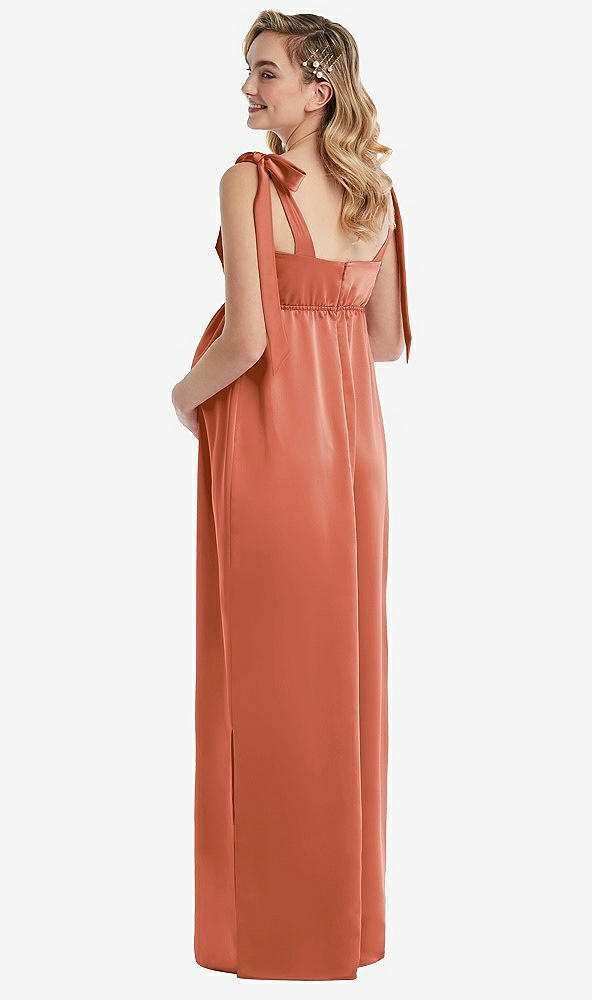 Back View - Terracotta Copper Flat Tie-Shoulder Empire Waist Maternity Dress