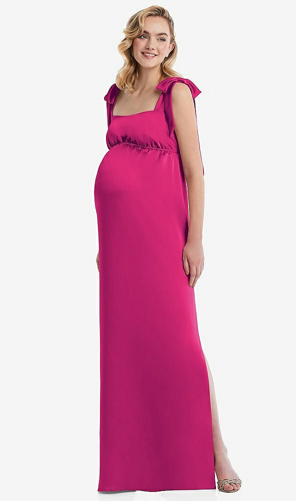 Front View - Think Pink Flat Tie-Shoulder Empire Waist Maternity Dress