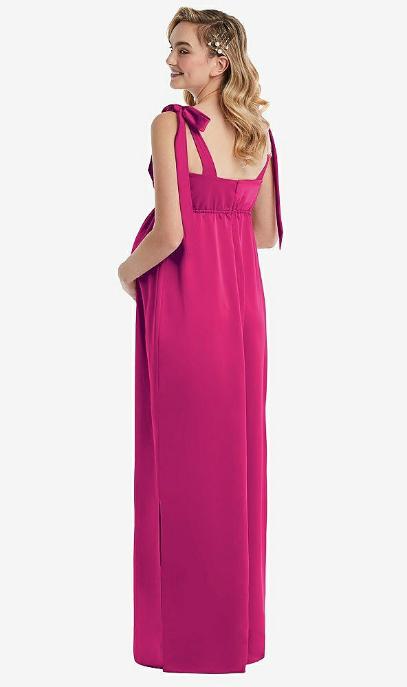 Back View - Think Pink Flat Tie-Shoulder Empire Waist Maternity Dress