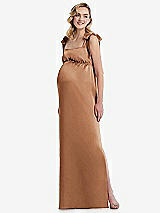 Front View Thumbnail - Toffee Flat Tie-Shoulder Empire Waist Maternity Dress