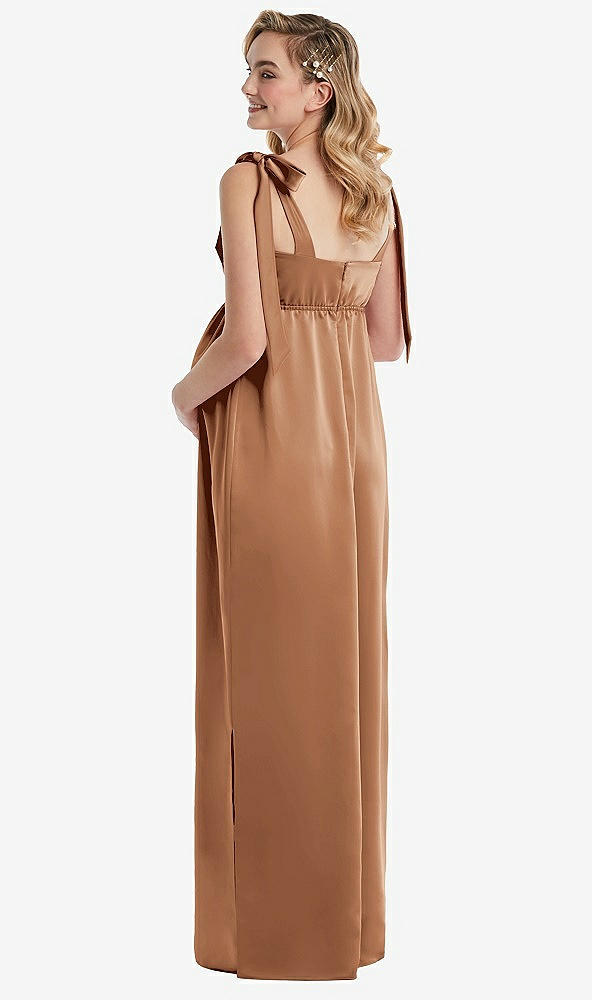 Back View - Toffee Flat Tie-Shoulder Empire Waist Maternity Dress