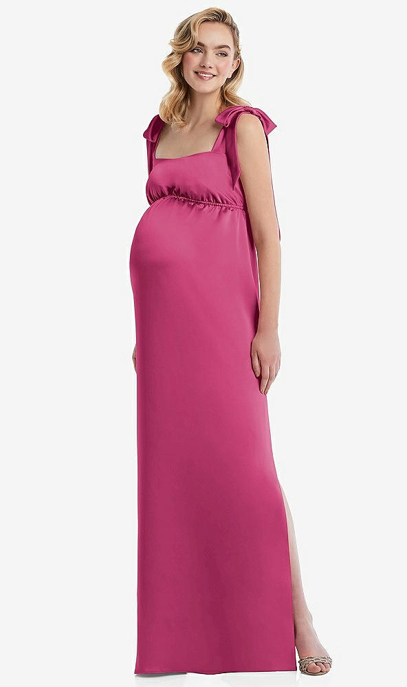 Front View - Tea Rose Flat Tie-Shoulder Empire Waist Maternity Dress