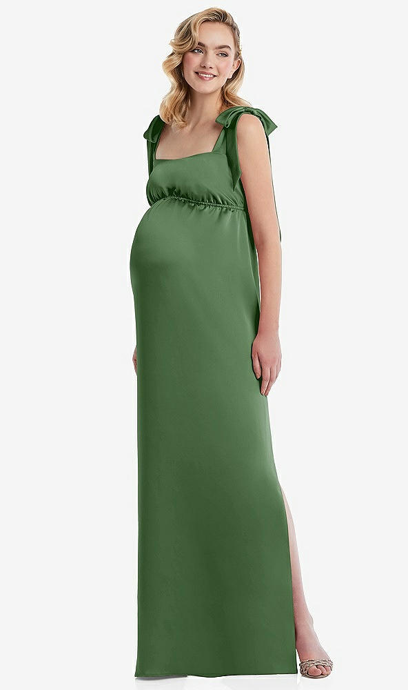Front View - Vineyard Green Flat Tie-Shoulder Empire Waist Maternity Dress