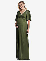 Front View Thumbnail - Olive Green Flutter Bell Sleeve Empire Maternity Dress
